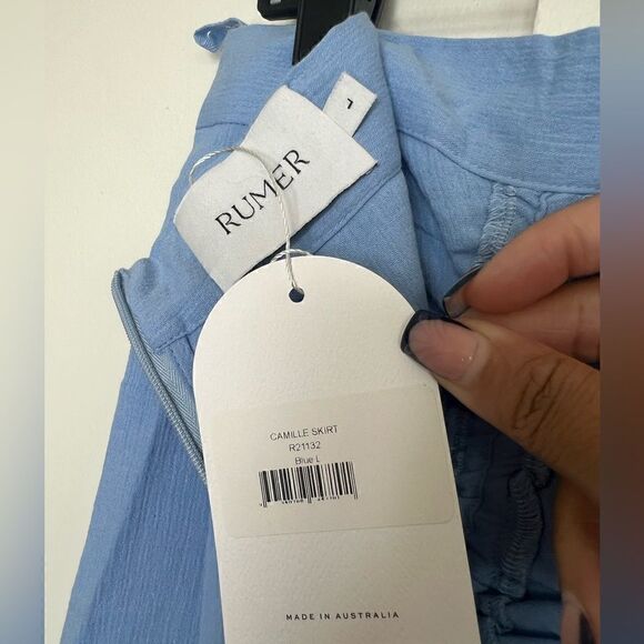 Rumer The Label x Revolve Blue Linen Resortwear Camille Top/Skirt Set Large - Picture 9 of 10